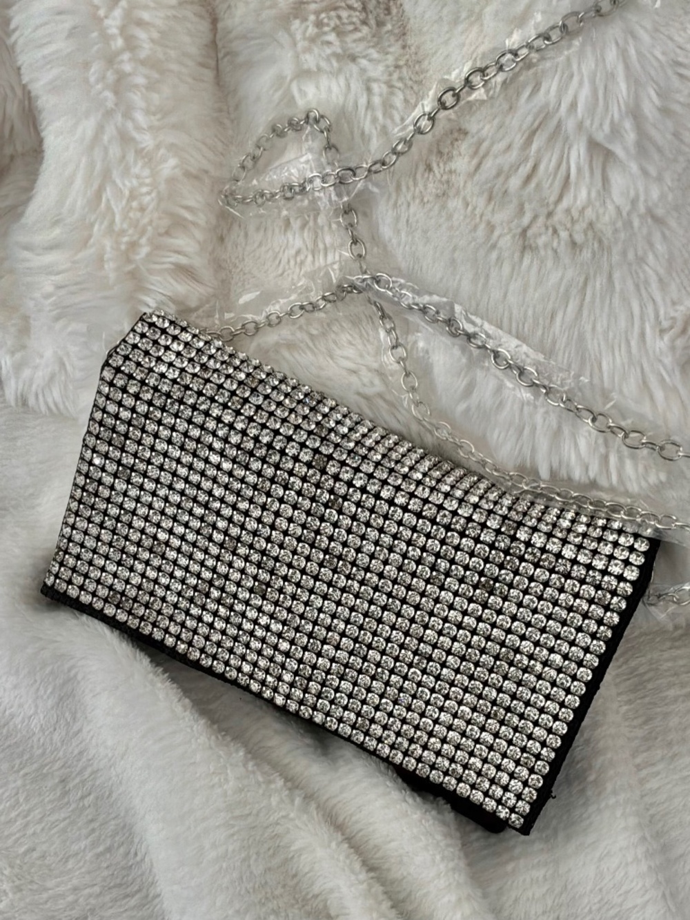 Amber Sceats The Stella Crystal Rhinestone Bag Crossbody Clutch Black Silver